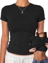 Camiseta Danysu Slim Fit em Malha de Algodão com Sutiã Embutido Preta Camiseta Danysu Slim Fit em Malha de Algodão com Sutiã Embutido Preta