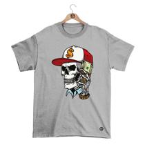 Camiseta DBL Gola Redonda Estampa CAVEIRA Streetwear fio 30.1 Penteado.