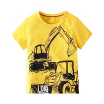 Camiseta De Algodão De Verão Para Meninos Com Estampa De Escavadora Em Estilo Casual