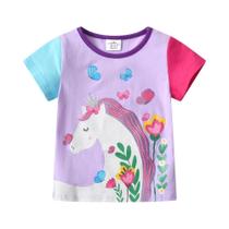 Camiseta De Algodão Estilo Europeu Para Bebês Meninas, Blusa Macia Com Patchwork, Manga Curta, Top