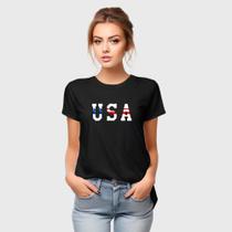 Camiseta de Algodão Feminina Manga Curta Estampa USA Casual