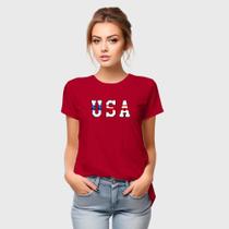 Camiseta de Algodão Feminina Manga Curta Estampa USA Casual