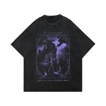Camiseta De Algodão Hip Hop Preta E Roxa, Estilo Vintage, Estampa De Castelo De Horror, Moda Unissex Camiseta De Algodão Hip Hop Preta E Roxa, Estilo Vintage, Estampa De Castelo De Horror, Moda Unissex