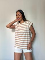Camiseta de Algodão Listrada com Manga Japonesa Fabi Mostarda