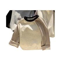 Camiseta De Algodão Listrada De Manga Longa Para Crianças, Casual E Solta, Para Meninos E Meninas Camiseta De Algodão Listrada De Manga Longa Para Crianças, Casual E Solta, Para Meninos E Meninas