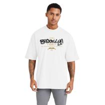 Camiseta de Algodão Masculina Oversized para Esportes e Academia com Estilo Streetwear Brooklyn