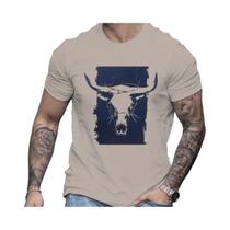 Camiseta De Algodão Masculina plus Size Para O Verão Com Estampa De Cabeça De Touro Ocidental, Gola