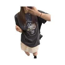 Camiseta De Algodão Oversized Da Hello Kitty Para Mulheres, Casual De Verão, Tendência Coreana,