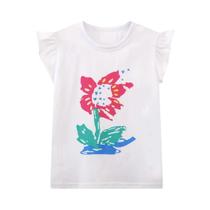 Camiseta De Algodão Para Meninas Com Decote Redondo E Manga Curta, Estampa Floral, Estilo Casual Camiseta De Algodão Para Meninas Com Decote Redondo E Manga Curta, Estampa Floral, Estilo Casual