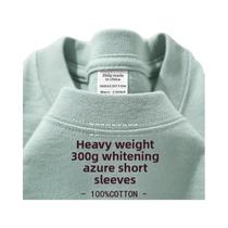 Camiseta De Algodão Pesado Azul Claro De Manga Curta 300g, T-shirt Casual Solta Para Homens E