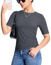 Camiseta de algodão YUCOLEN para mulheres de manga 1/2, gola redonda, cinza L Camiseta de algodão YUCOLEN para mulheres de manga 1/2, gola redonda, cinza L