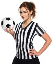 Camiseta de árbitro feminina ChinFun vermelha com decote em V preta/branca 2GG