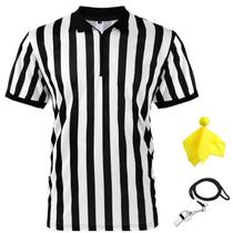 Camiseta de árbitro masculina Syhood, listrada, com bandeira e apito