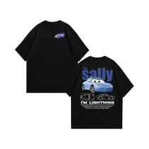 Camiseta De Casal Com Estampa Do Lightning McQueen E Sally, Algodão, Manga Curta, Tops Casuais Para