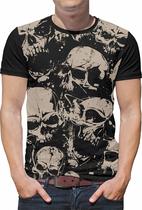 Camiseta de caveira rock moto Masculina adulto Roupas cinza Camiseta de caveira rock moto Masculina adulto Roupas cinza