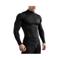 Camiseta De Compressão Masculina Com Estampa De Cabeça De Lobo, Gola Alta, Manga Longa Para Treino