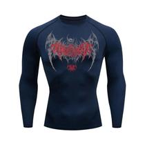 Camiseta De Compressão Masculina Com Estampa De Caveira E Asas, Manga Longa, Para Treino E Corrida