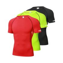 Camiseta De Compressão Masculina Em 3 Peças Para Corrida, Secagem Rápida, Manga Curta, Top Atlético