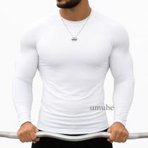 Camiseta de Compressão Masculina Manga Longa Térmica UV Academia Rash Guard Jiujitsu Apertada Justa