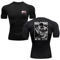 Camiseta de Compressão Slim Fit Masculina - Anime Baki Hanma - Academia, Corrida e Fitness