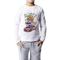 Camiseta de Criança Manga Longa Infantil Carrinho Ursinho