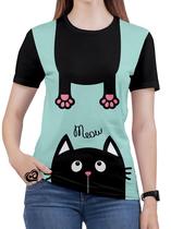 Camiseta de Gato Feminina blusa Animal Verde - Alemark