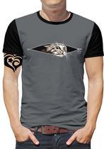 Camiseta de Gato Masculina Blusa Animal Cinza