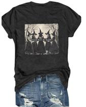 Camiseta de Halloween Camiseta estampada BOMYTAO Witch para mulheres