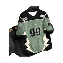Camiseta De Jersey Solta Com Estampa Em Bloco De Cores Para Casais, Manga Curta, Vintage, Oversize,
