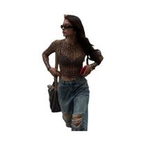 Camiseta De Malha Com Estampa De Leopardo, Mangas Compridas, Feminina, Sexy, Bodycon, Festa, Clube, Camiseta De Malha Com Estampa De Leopardo, Mangas Compridas, Feminina, Sexy, Bodycon, Festa, Clube,