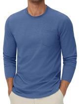 Camiseta de manga comprida Cotrasen masculina de algodão azul empoeirado Camiseta de manga comprida Cotrasen masculina de algodão azul empoeirado