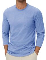 Camiseta de manga comprida Cotrasen para homens de algodão azul claro Camiseta de manga comprida Cotrasen para homens de algodão azul claro