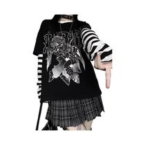 Camiseta De Manga Longa Com Estampa Listrada Oversized Casual Em Patchwork Moda Básica