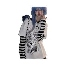 Camiseta De Manga Longa Com Estampa Listrada Oversized, Casual, Moda Em Patchwork, Camiseta Básica Camiseta De Manga Longa Com Estampa Listrada Oversized, Casual, Moda Em Patchwork, Camiseta Básica