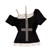 Camiseta De Manga Longa Gótica Grunge Punk Emo Para Mulheres, Estilo Slim Chic Com Estampa Casual,