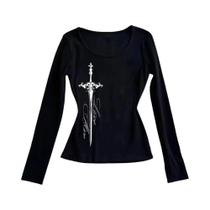 Camiseta De Manga Longa Harajuku Punk Com Estampa De Letras Cruzadas Y2K Hip Hop Goth Streetwear Camiseta De Manga Longa Harajuku Punk Com Estampa De Letras Cruzadas Y2K Hip Hop Goth Streetwear