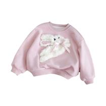Camiseta De Manga Longa Para Menina Com Estampa De Coelho Em Pelúcia, Top Fofo Com Gola Redonda Para