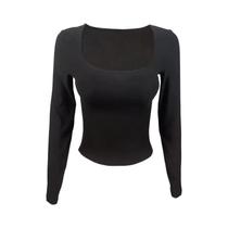 Camiseta De Manga Longa Slim Fit Para Mulheres Com Gola Cortada Em Quadrado, Camiseta Justa Para Uso Camiseta De Manga Longa Slim Fit Para Mulheres Com Gola Cortada Em Quadrado, Camiseta Justa Para Uso