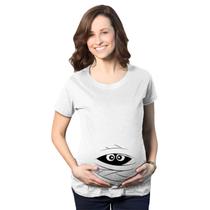 Camiseta de maternidade Crazy Dog Peeking Mummy Halloween branca Camiseta de maternidade Crazy Dog Peeking Mummy Halloween branca