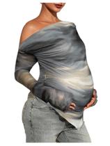 Camiseta de maternidade MakeMeChic Spring Tie Dye Asymmetrical Grey