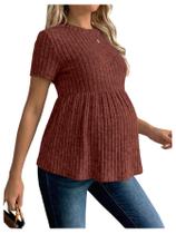 Camiseta de maternidade RoseSeek com babados na bainha, manga curta, vermelha escura Camiseta de maternidade RoseSeek com babados na bainha, manga curta, vermelha escura