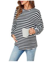 Camiseta de maternidade RoseSeek listrada de manga comprida com gola redonda Camiseta de maternidade RoseSeek listrada de manga comprida com gola redonda
