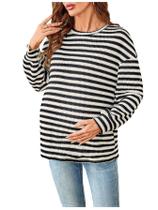 Camiseta de maternidade RoseSeek listrada de manga comprida com gola redonda Camiseta de maternidade RoseSeek listrada de manga comprida com gola redonda