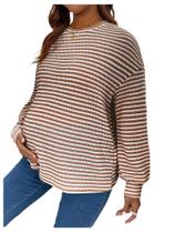 Camiseta de maternidade RoseSeek listrada de manga comprida marrom escuro Camiseta de maternidade RoseSeek listrada de manga comprida marrom escuro