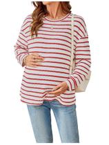 Camiseta de maternidade RoseSeek listrada de manga comprida vermelha/branca Camiseta de maternidade RoseSeek listrada de manga comprida vermelha/branca