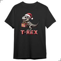 Camiseta De Natal Básica Em Algodão Estampa T-Rex Dinossauro