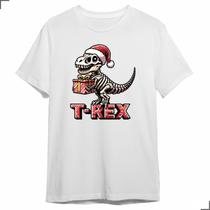 Camiseta De Natal Básica Em Algodão Estampa T-Rex Dinossauro