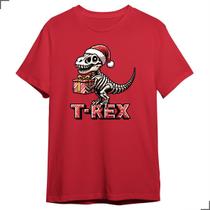 Camiseta De Natal Básica Em Algodão Estampa T-Rex Dinossauro