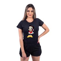 Camiseta de Natal Feminina Minnie Mouse Manga Curta Baby Look