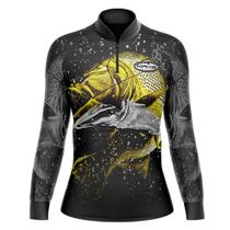 Camiseta de Pesca Feminina Gola Ziper Peixe Dourado - Makis